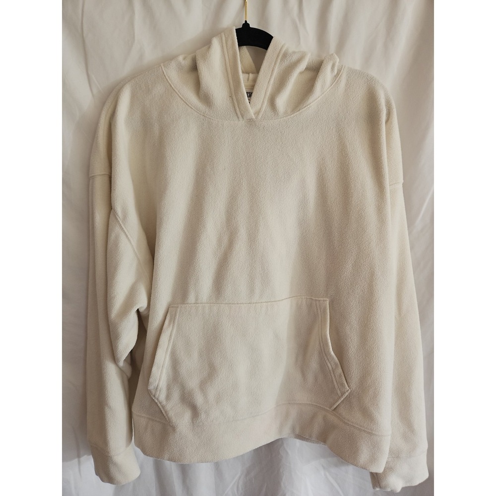 Victoria's Secret PINK Women's XL Ivory Fleece Hoodie Embroidered Crest Pullover - Picture 2 of 3